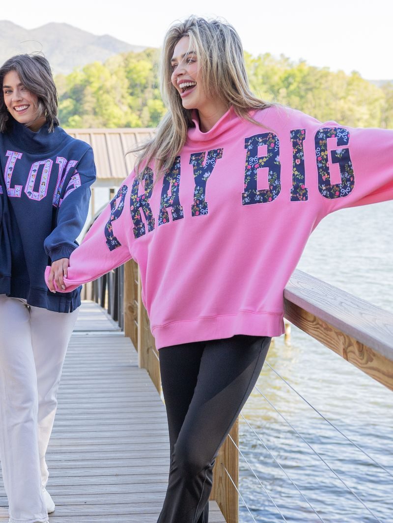 Simply Southern Pray Big Mock Neck Pullover Crew Oversized Sweatshirt