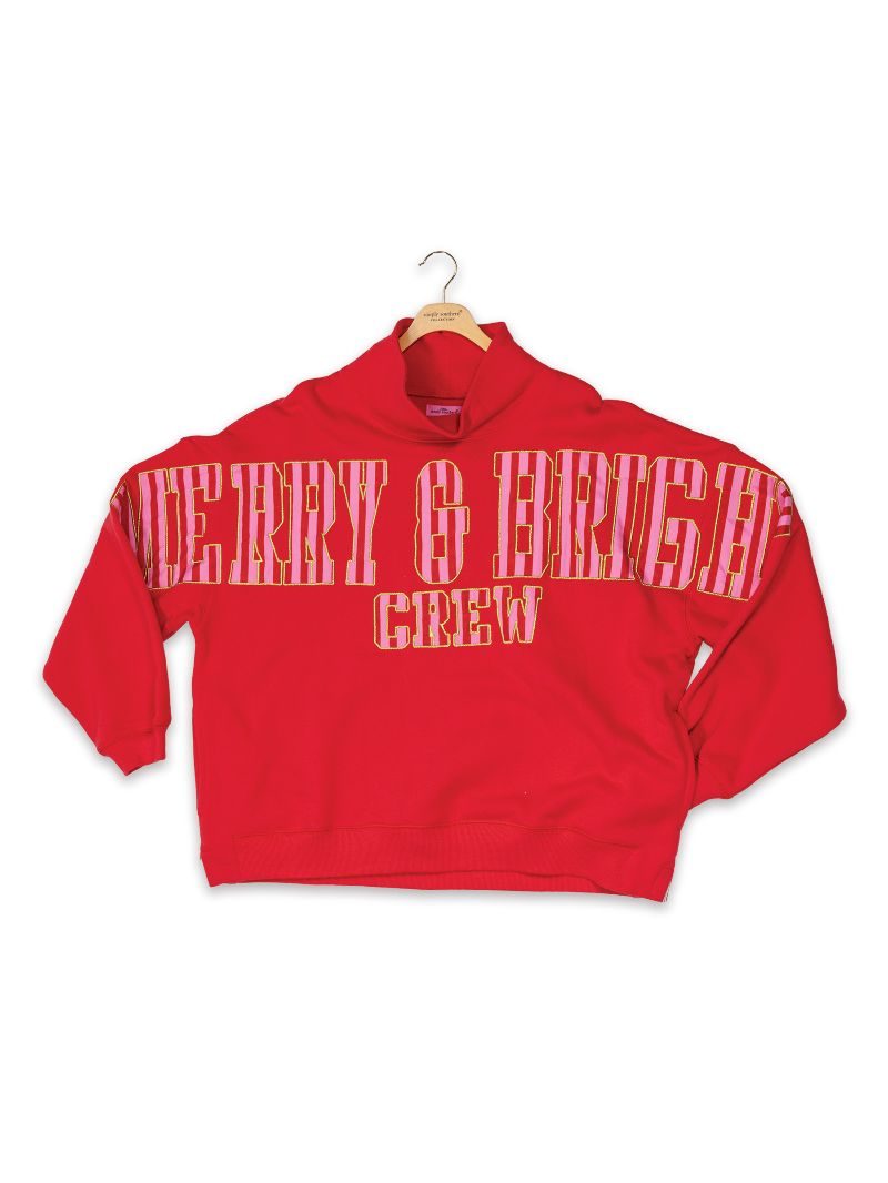 Simply Southern Merry Holiday Mock Neck Pullover Crew Oversized
