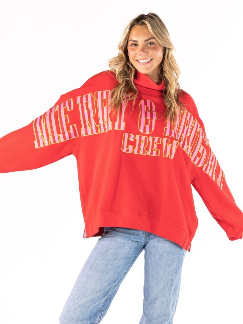 Simply Southern Merry Holiday Mock Neck Pullover Crew Oversized