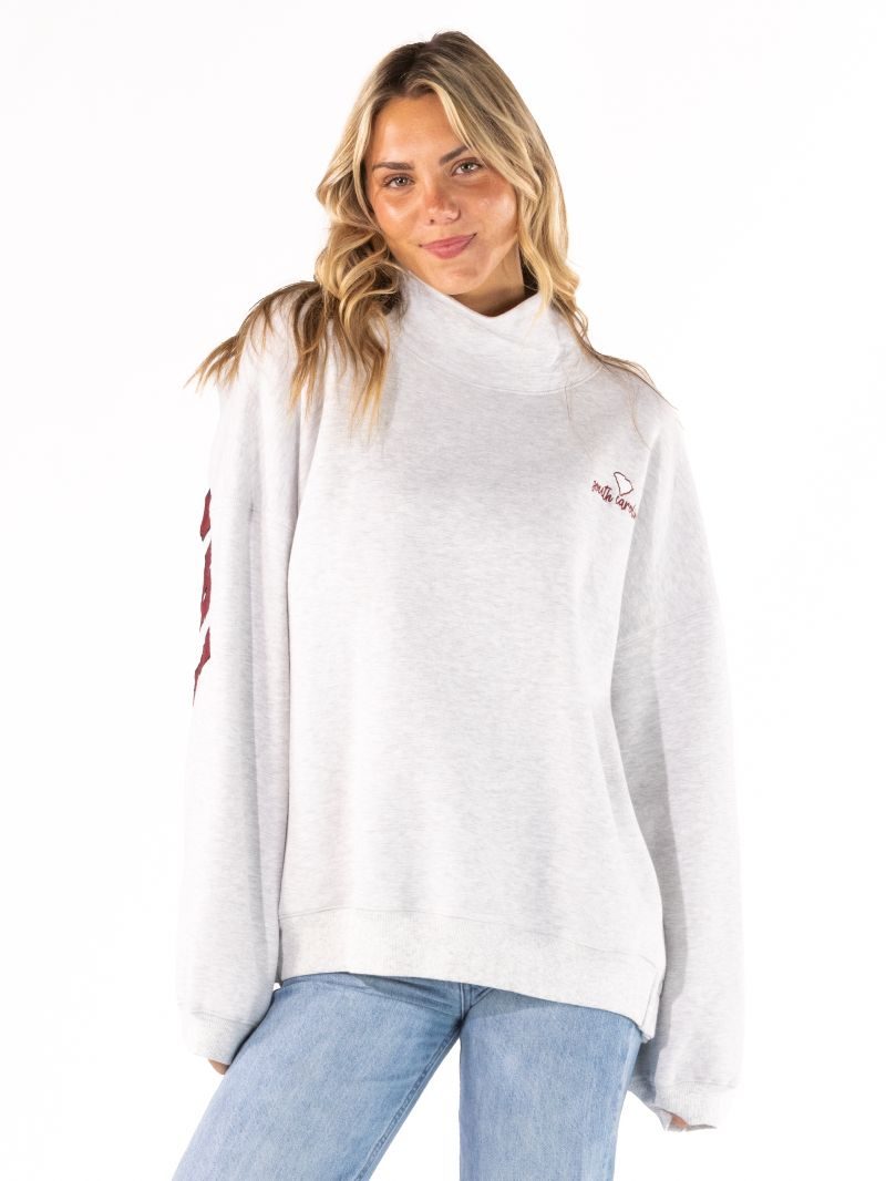 Simply Southern Red South Carolina Mock Neck Pullover Crew Oversized Sweatshirt