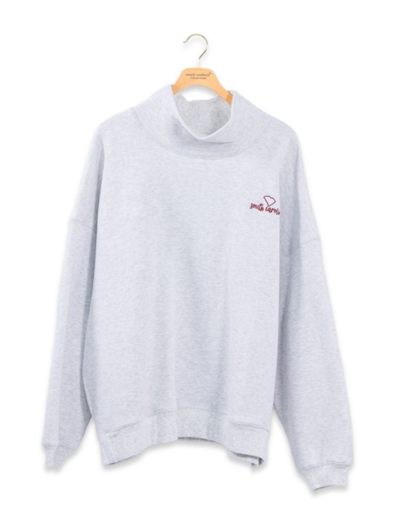 Simply Southern Red South Carolina Mock Neck Pullover Crew Oversized Sweatshirt