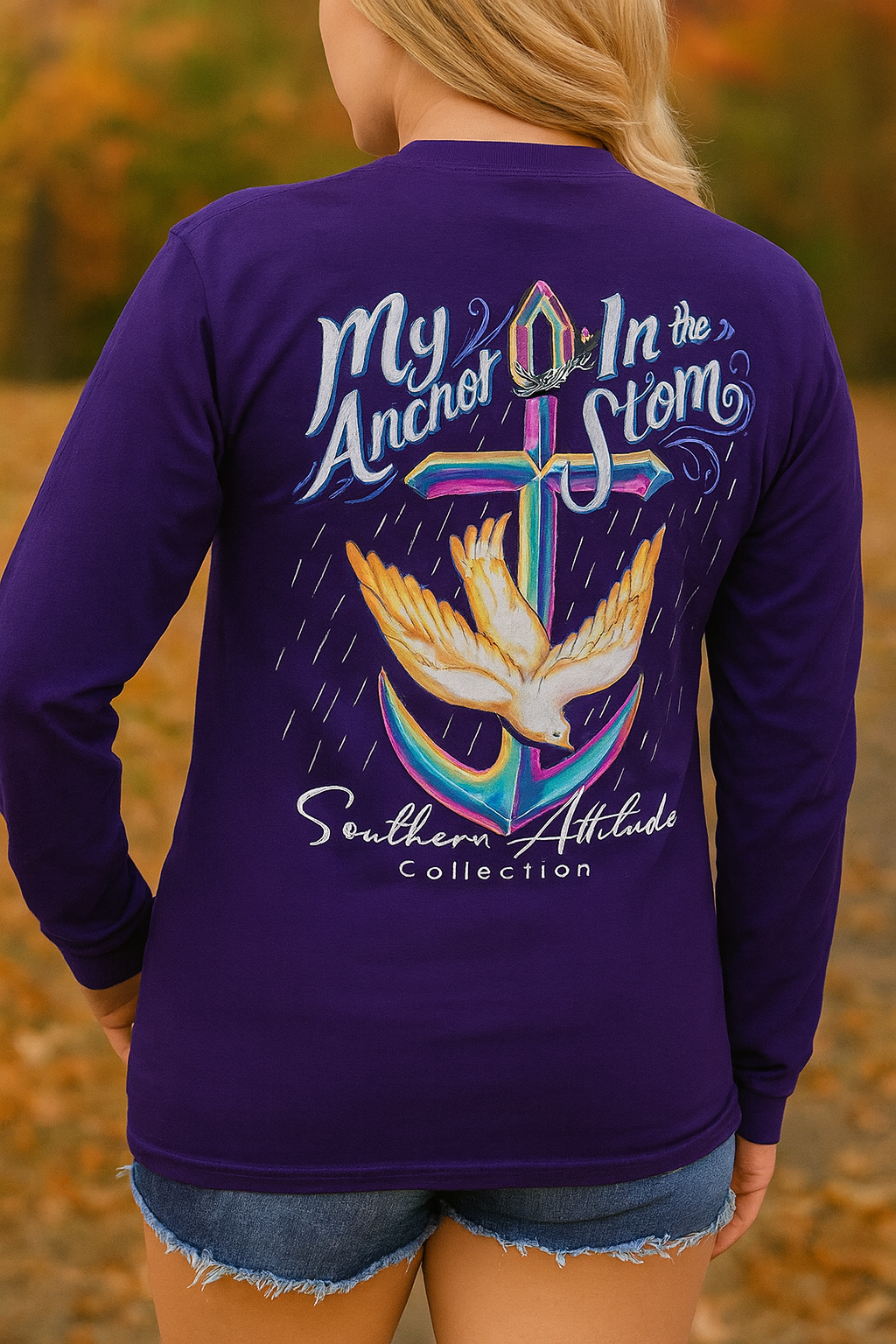 Southern Attitude Preppy Anchor In The Storm Purple Long Sleeve T-Shirt