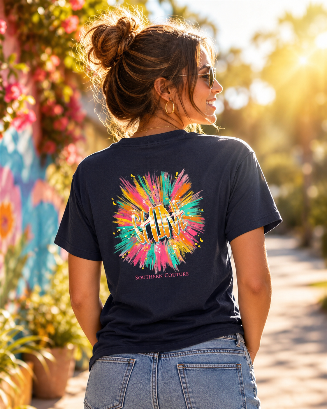 Southern Couture Classic Shine Burst Navy T-Shirt