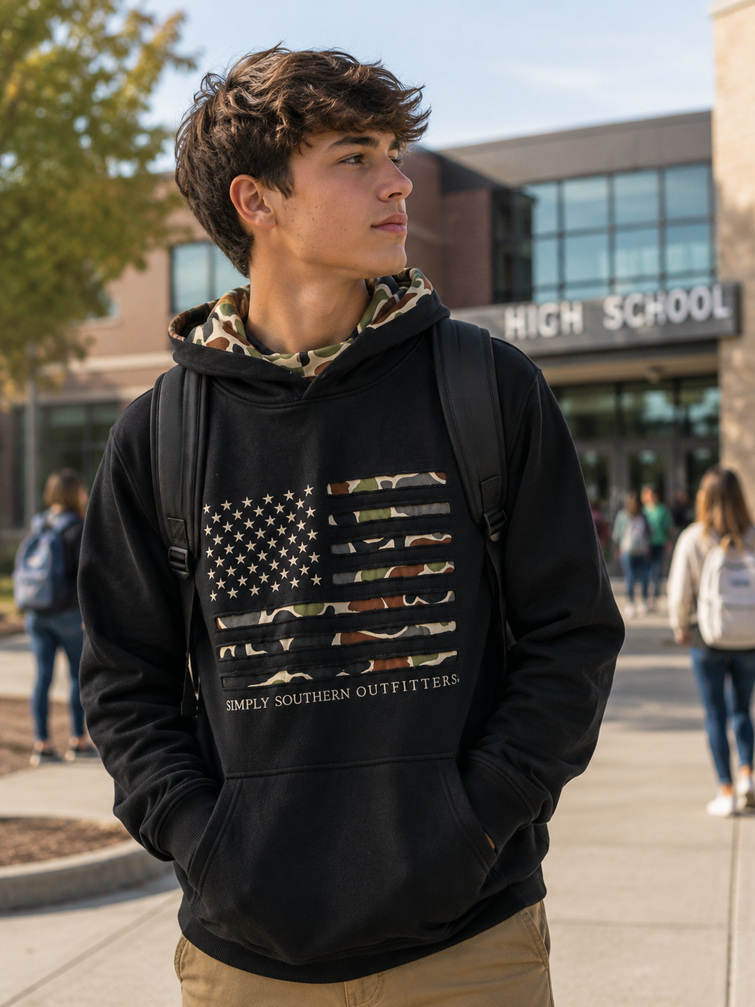 Simply Southern USA Camo Flag Unisex Long Sleeve Hoodie