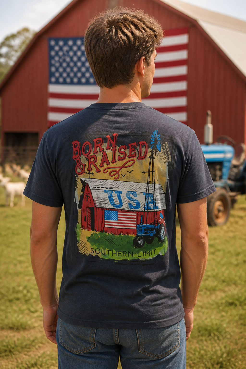 Southern Limits USA Born &amp; Raised Tractor Barn Unisex T-Shirt