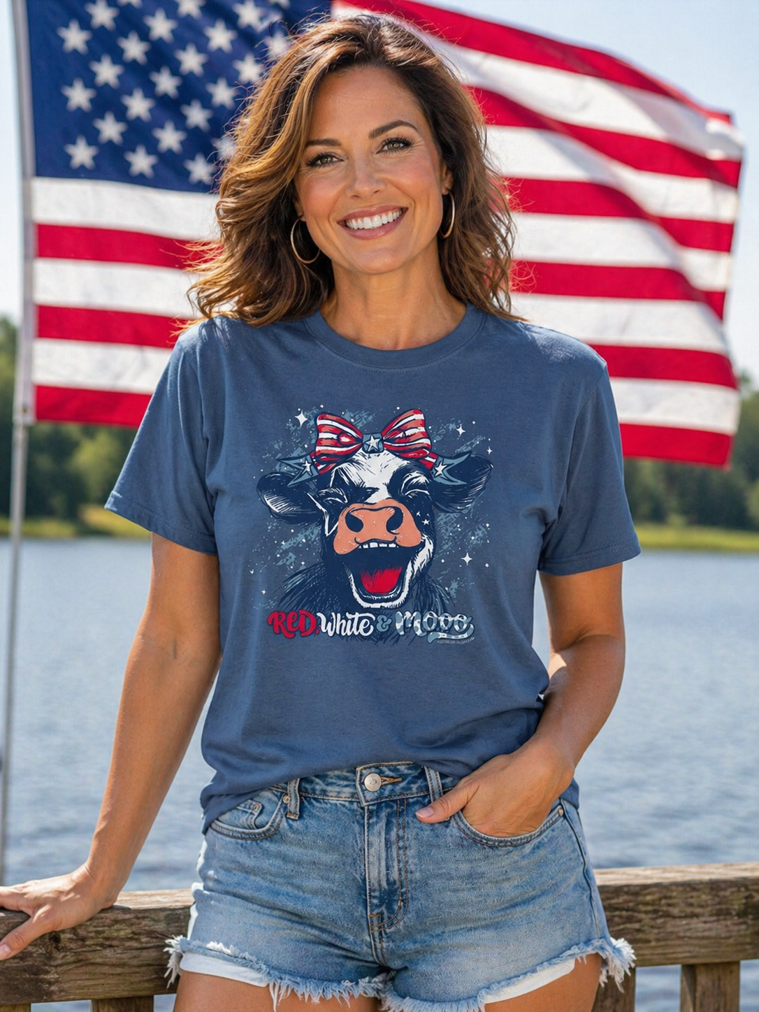 Southern Couture Soft USA Red White and Moo T-Shirt