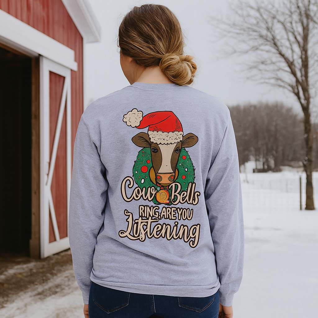 Girlie Girl Originals Preppy Cowbells Ring Holiday Long Sleeve T-Shirt