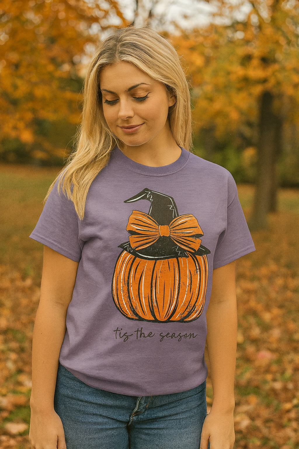Southern Chics Pumpkin Bow Fall Comfort Colors T-Shirt