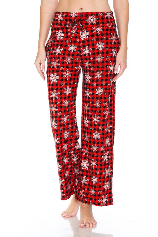 Snowflake Red Plaid Comfortable Soft Lounge Pajama Pants
