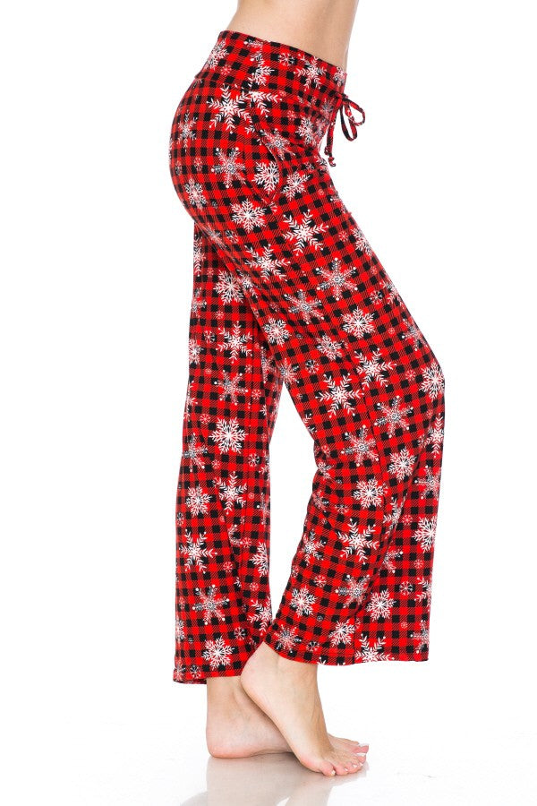 Snowflake Red Plaid Comfortable Soft Lounge Pajama Pants