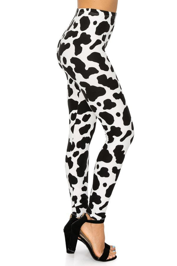 Black & White Cow Print Soft Lounge Leggings Pants - SimplyCuteTees