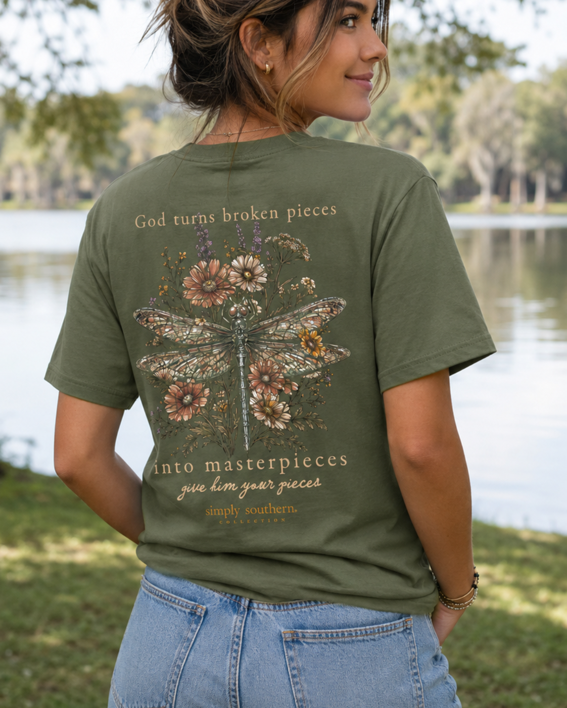 Simply Southern God Turns Broken Pieces Dill T-Shirt