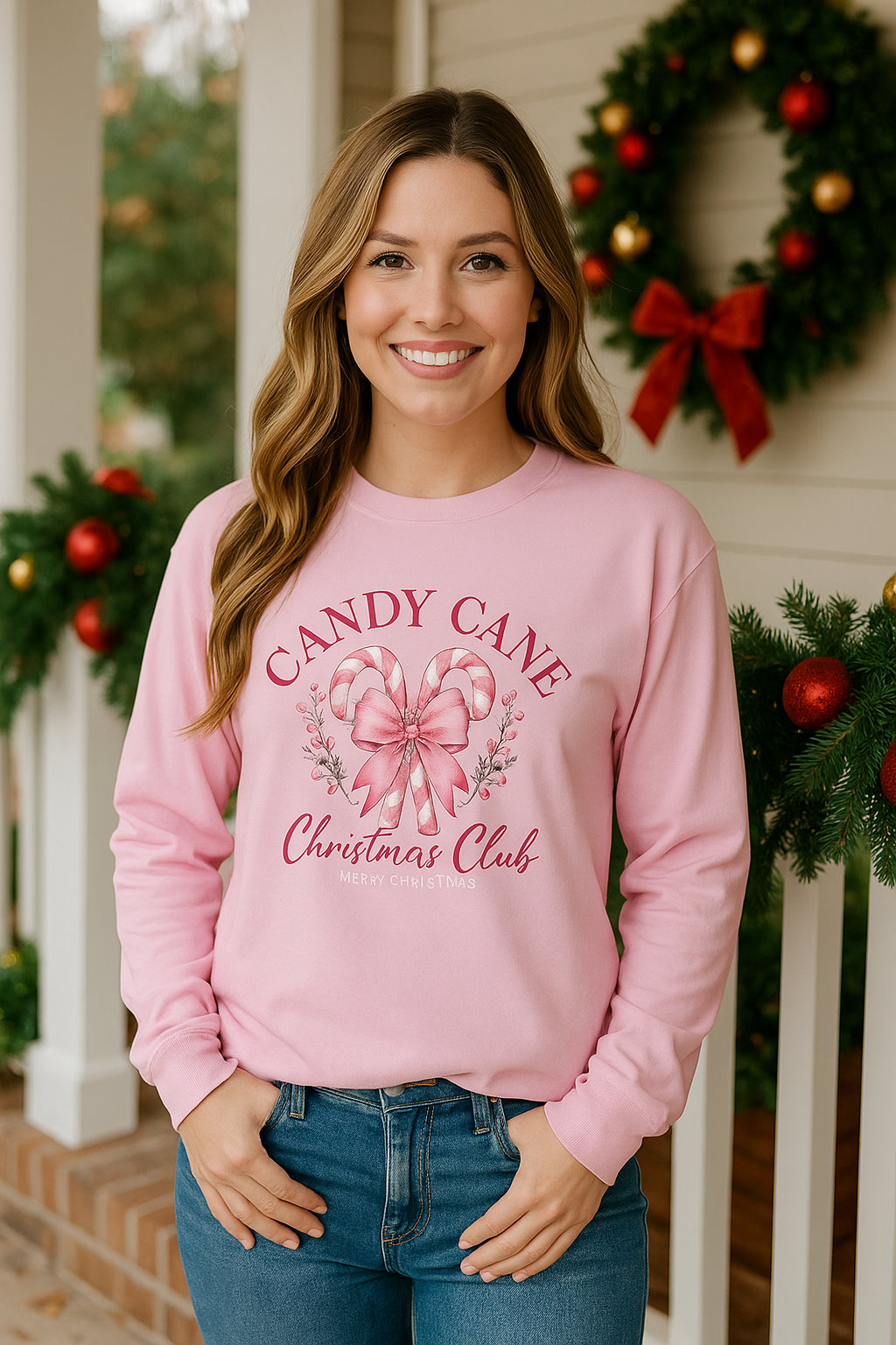 Southern Couture Soft Candy Cane Christmas Club Long Sleeve T-Shirt