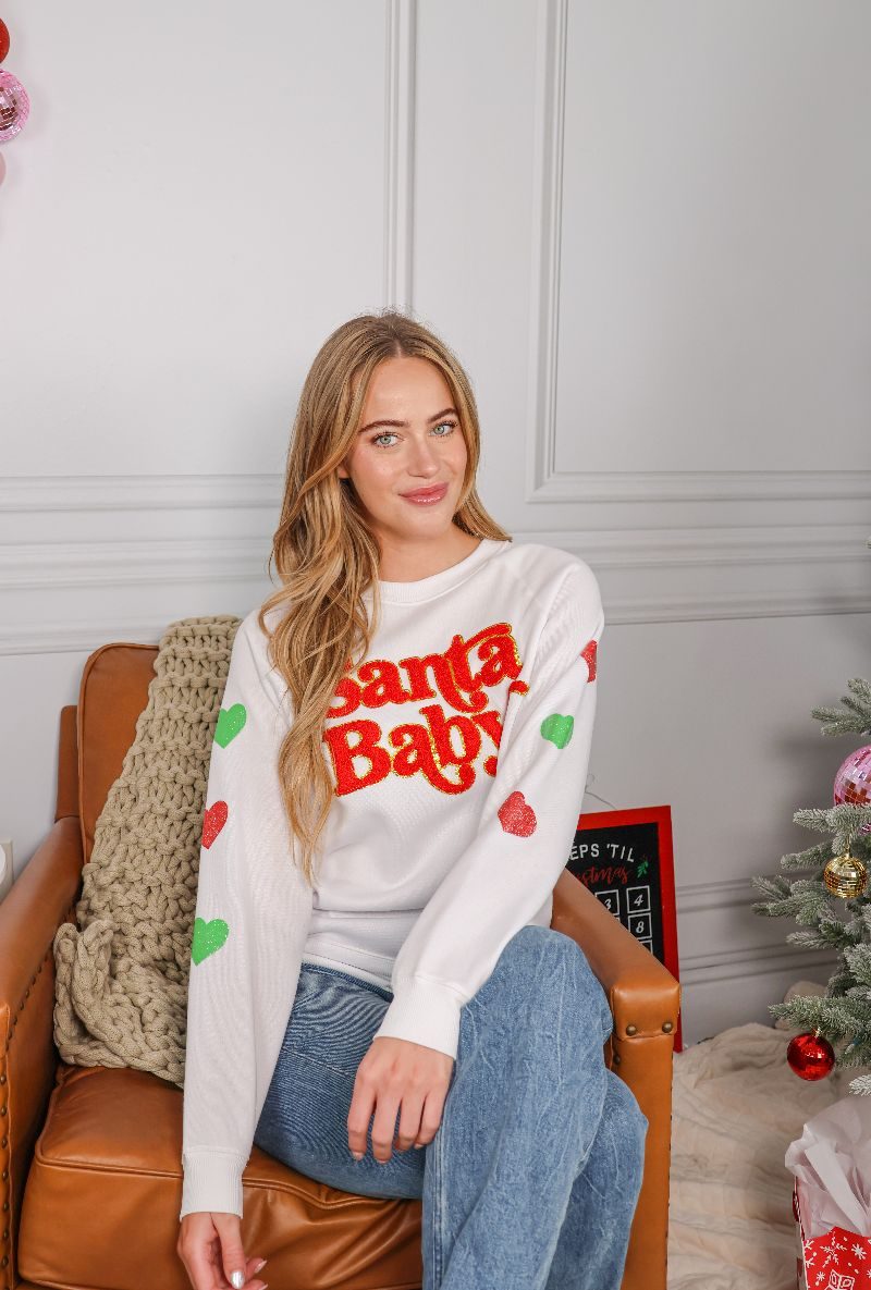 Simply Southern Santa Baby Sparkle Crew Long Sleeve T-Shirt