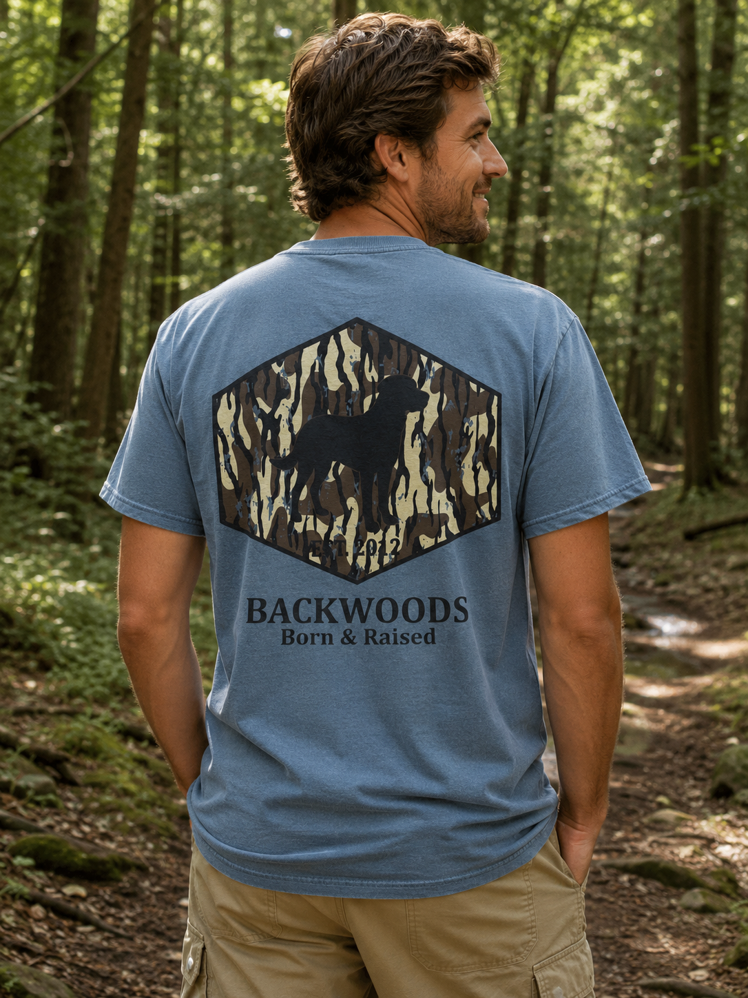 Backwoods Born &amp; Raised Camo Dog Comfort Colors Unisex T-Shirt
