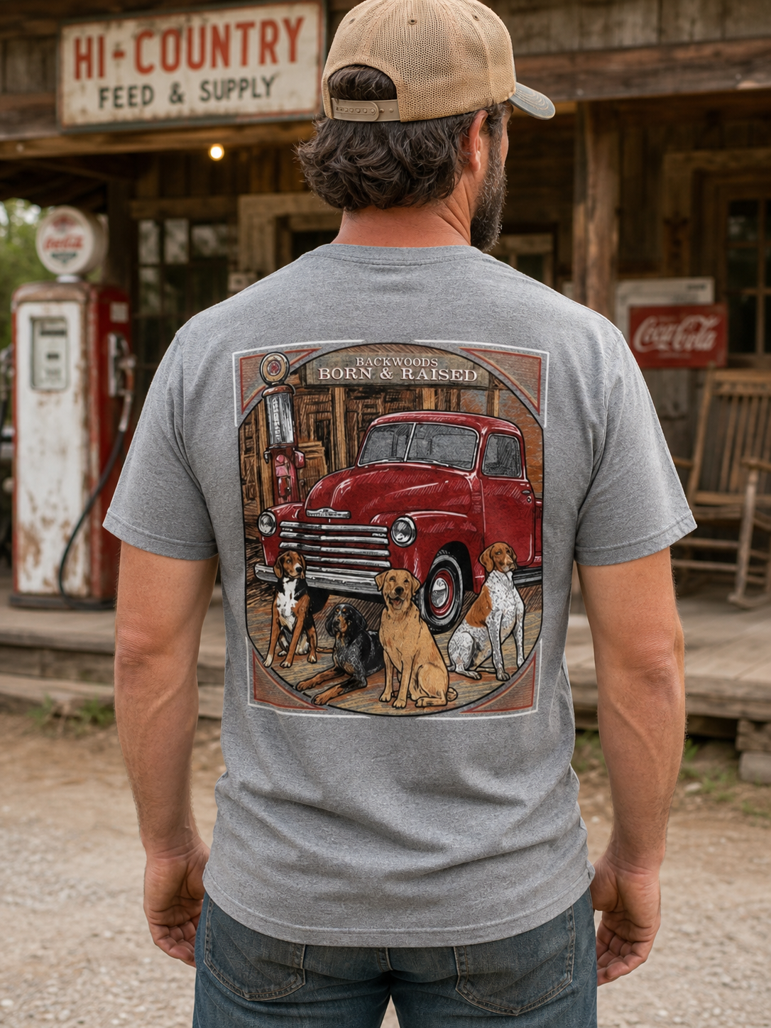 Backwoods Born &amp; Raised Country Truck Lab Dogs Unisex Bright T Shirt