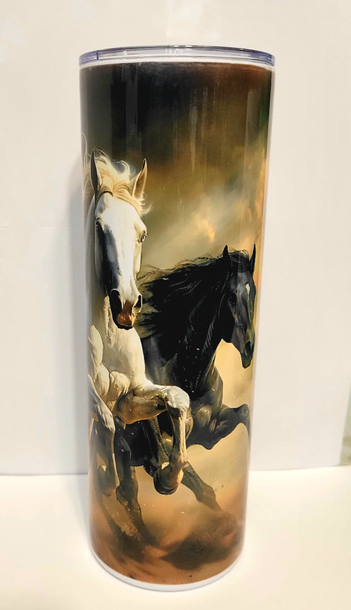 Horse trio 20 oz Skinny Tumbler Cup With Straw