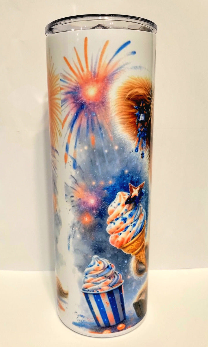 Patriotic Cow Highland Heifer 20 oz Skinny Tumbler Cup With Straw