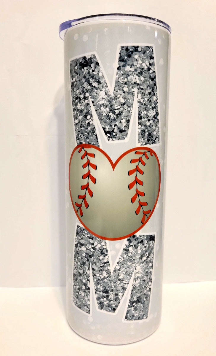 Baseball Mom 20 oz Skinny Tumbler Cup With Straw