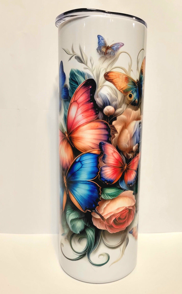 Faith Over Fear Butterflies 20 oz Skinny Tumbler Cup With Straw