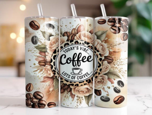 Todays Vibe Coffee 20 oz Skinny Tumbler Cup With Straw