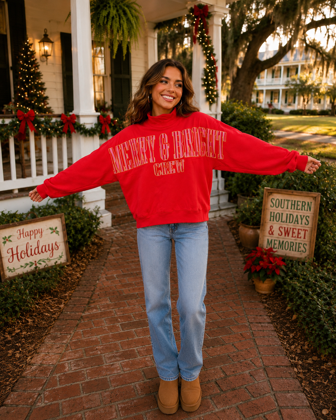 Simply Southern Merry Holiday Mock Neck Pullover Crew Oversized Sweatshirt