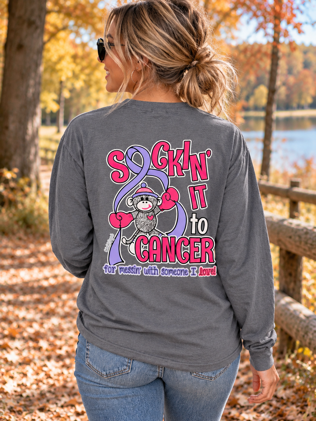 Girlie Girl Preppy Sockin It To Cancer Bright Long Sleeve T Shirt