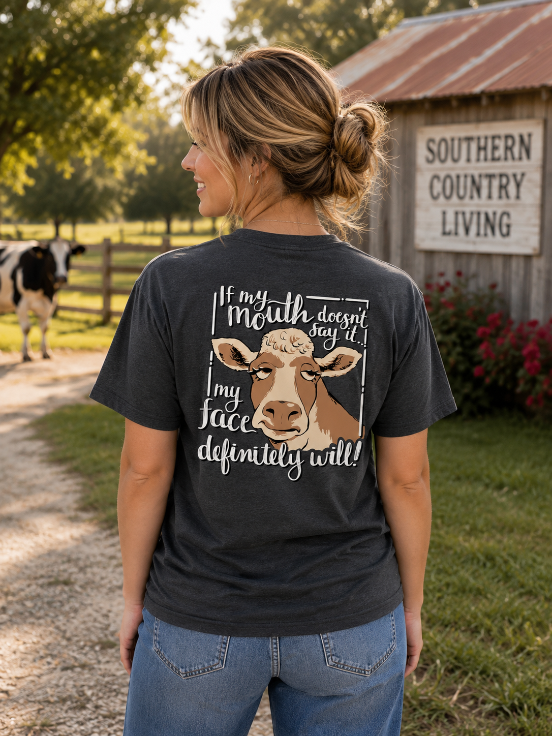 Southern Attitude Preppy Cow If My Mouth Doesn't Say It T-Shirt
