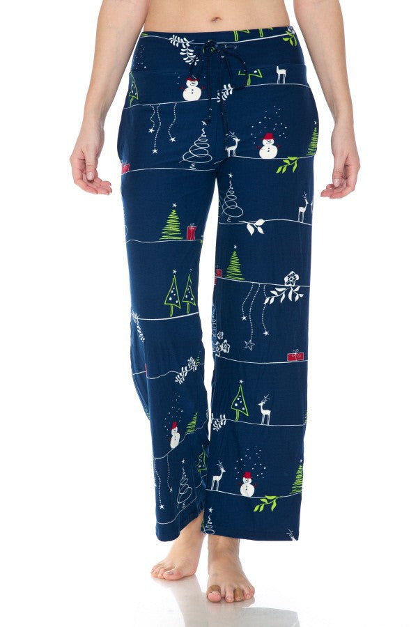 Christmas Tree Snowman Presents Print Comfortable Soft Lounge Pajama Pants