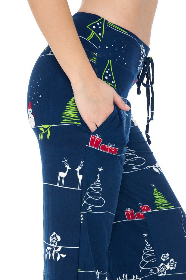 Christmas Tree Snowman Presents Print Comfortable Soft Lounge Pajama Pants