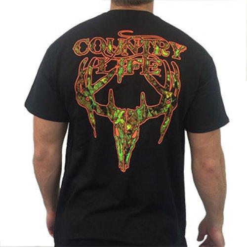 Sale Country Life Outfitters Black &amp; Orange Camo Realtree Deer Skull Head Hunt Vintage Unisex Bright T Shirt