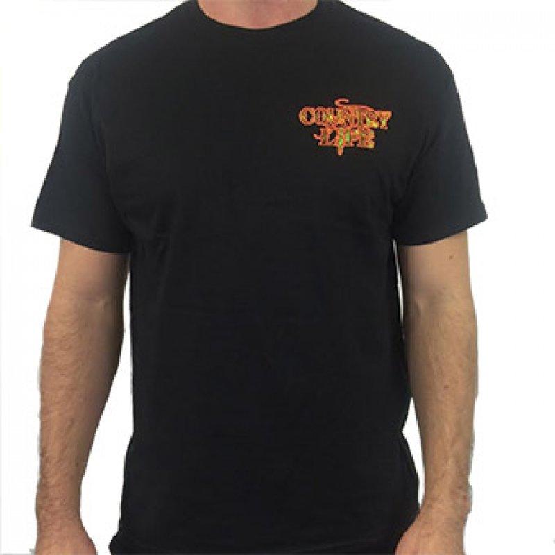 Sale Country Life Outfitters Black &amp; Orange Camo Realtree Deer Skull Head Hunt Vintage Unisex Bright T Shirt