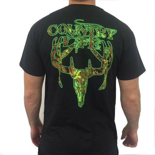 Sale Country Life Outfitters Black &amp; Green Camo Realtree Deer Skull Head Hunt Vintage Unisex Bright T Shirt