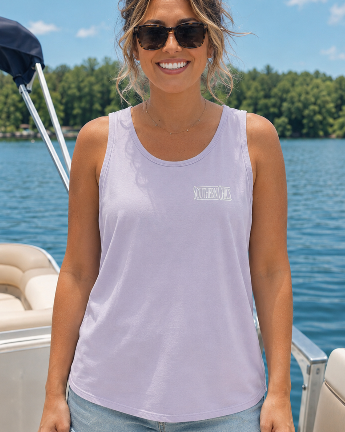 Southern Chics Living On Lake Time Beach Washed Tank Top