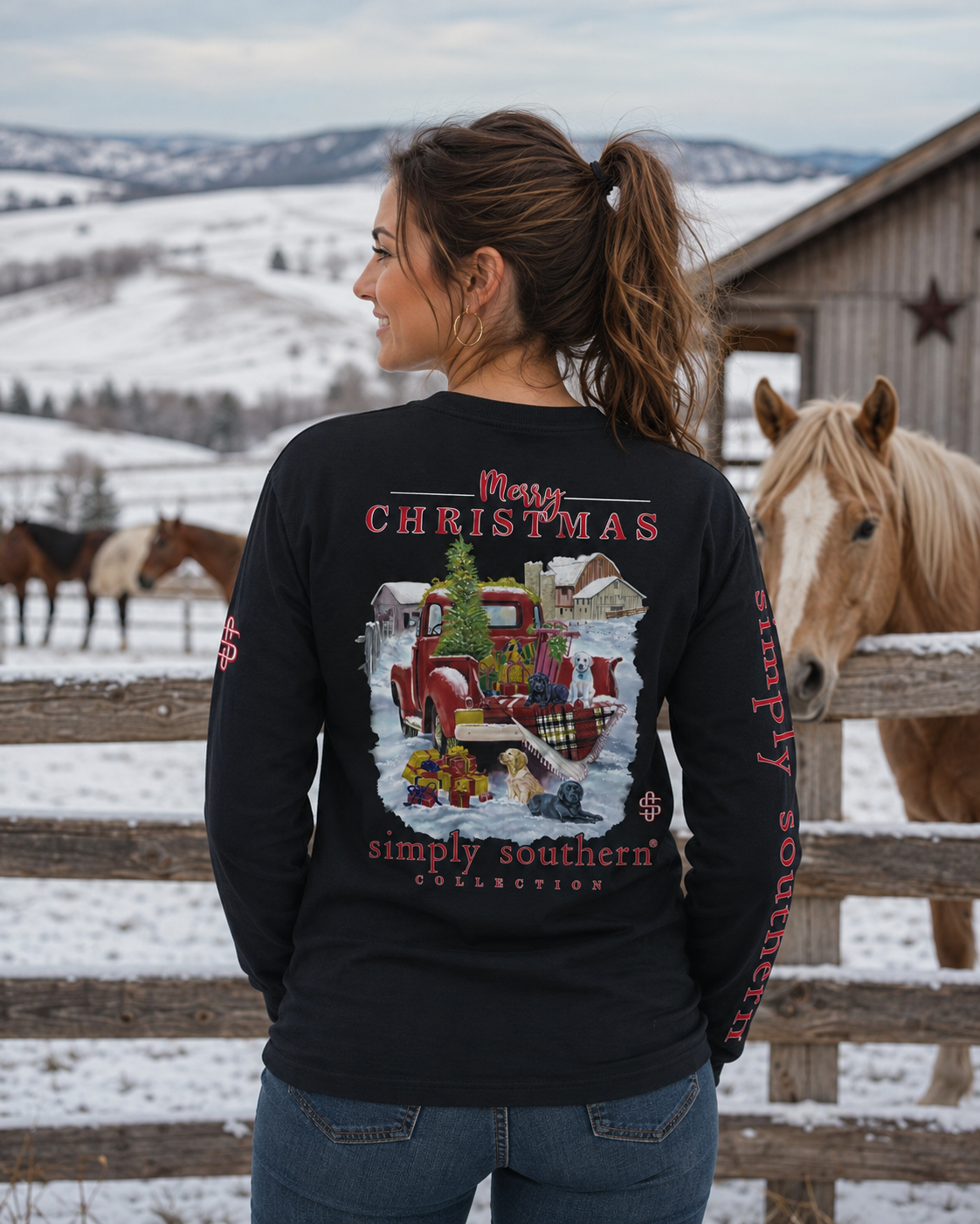 SALE Simply Southern Farm Christmas Holiday Long Sleeve T-Shirt