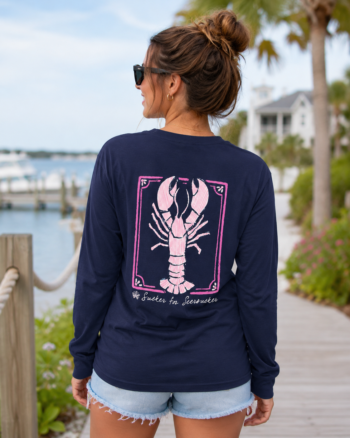 SALE Itsa girl Thing Sucker For Seersucker Lobster Girlie Bright Long Sleeves T Shirt