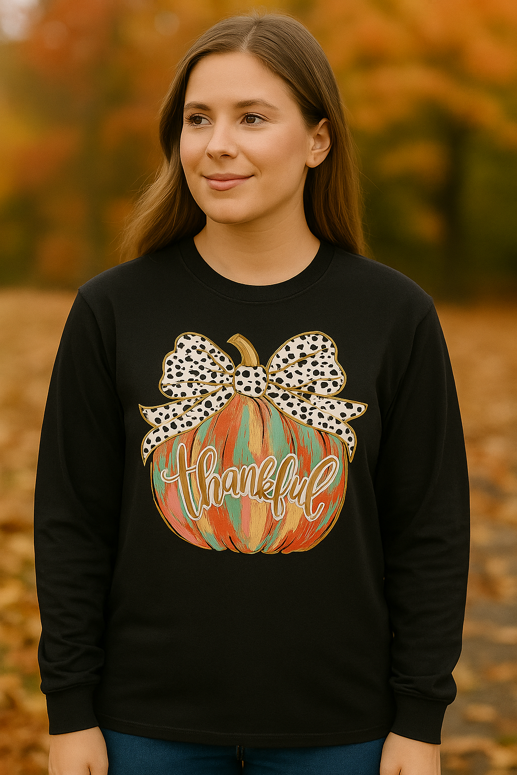 Southern Couture Soft Painted Pumpkin Fall Long Sleeve T-Shirt