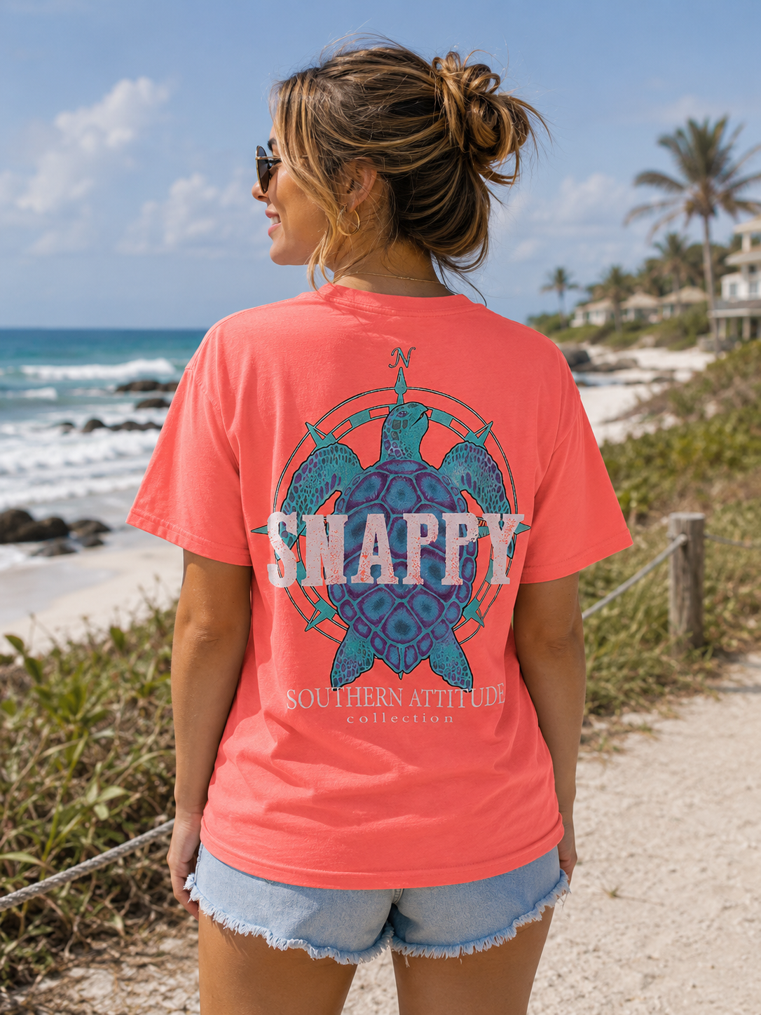 Southern Attitude Preppy Snappy Turtle Nautical Coral T-Shirt