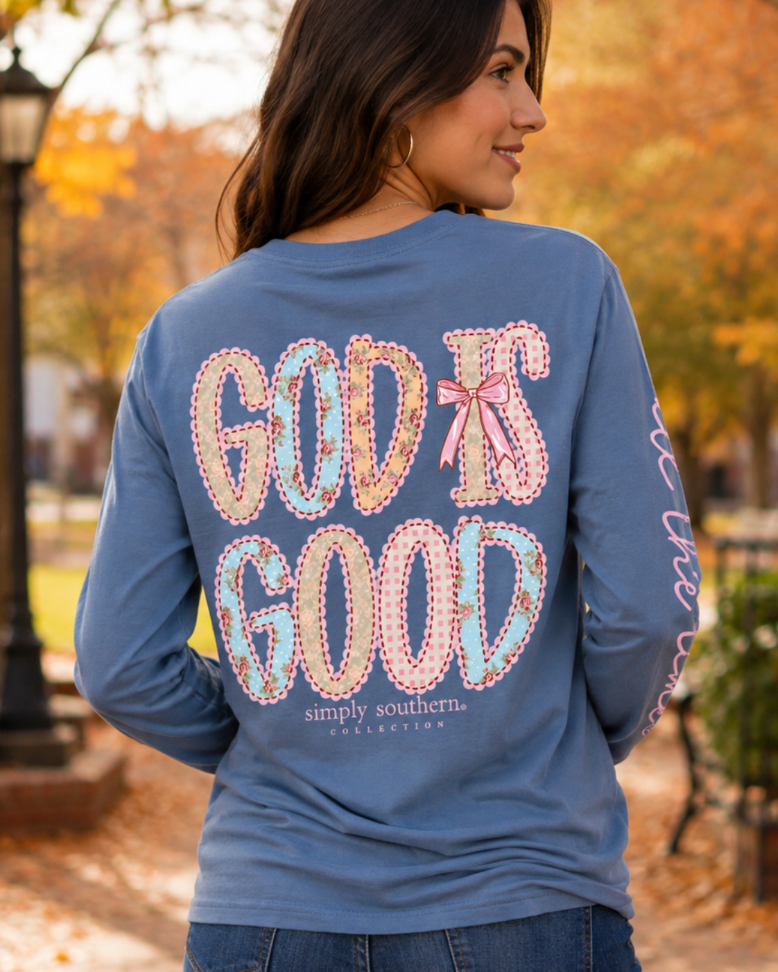 Simply Southern God Is Good Stitched Patterns Long Sleeve T-Shirt