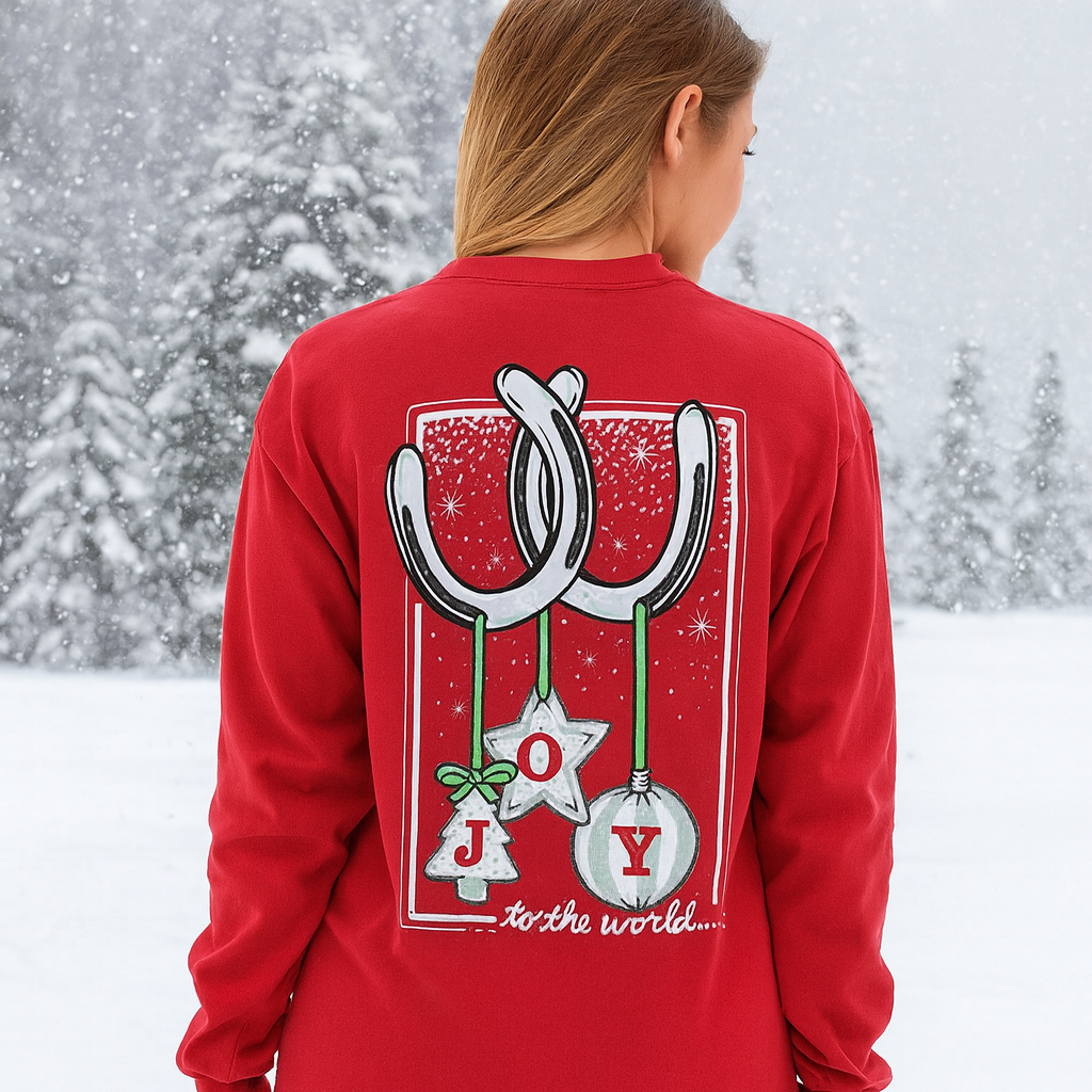 Girlie Girl Originals Joy To The World Christmas Horseshoes Long Sleeves T Shirt