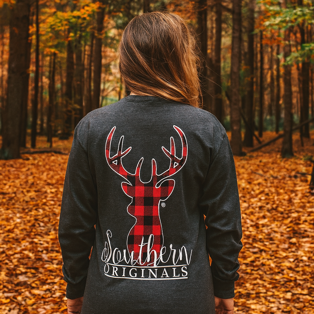 Girlie Girl Originals Preppy Plaid Deer Long Sleeve T-Shirt