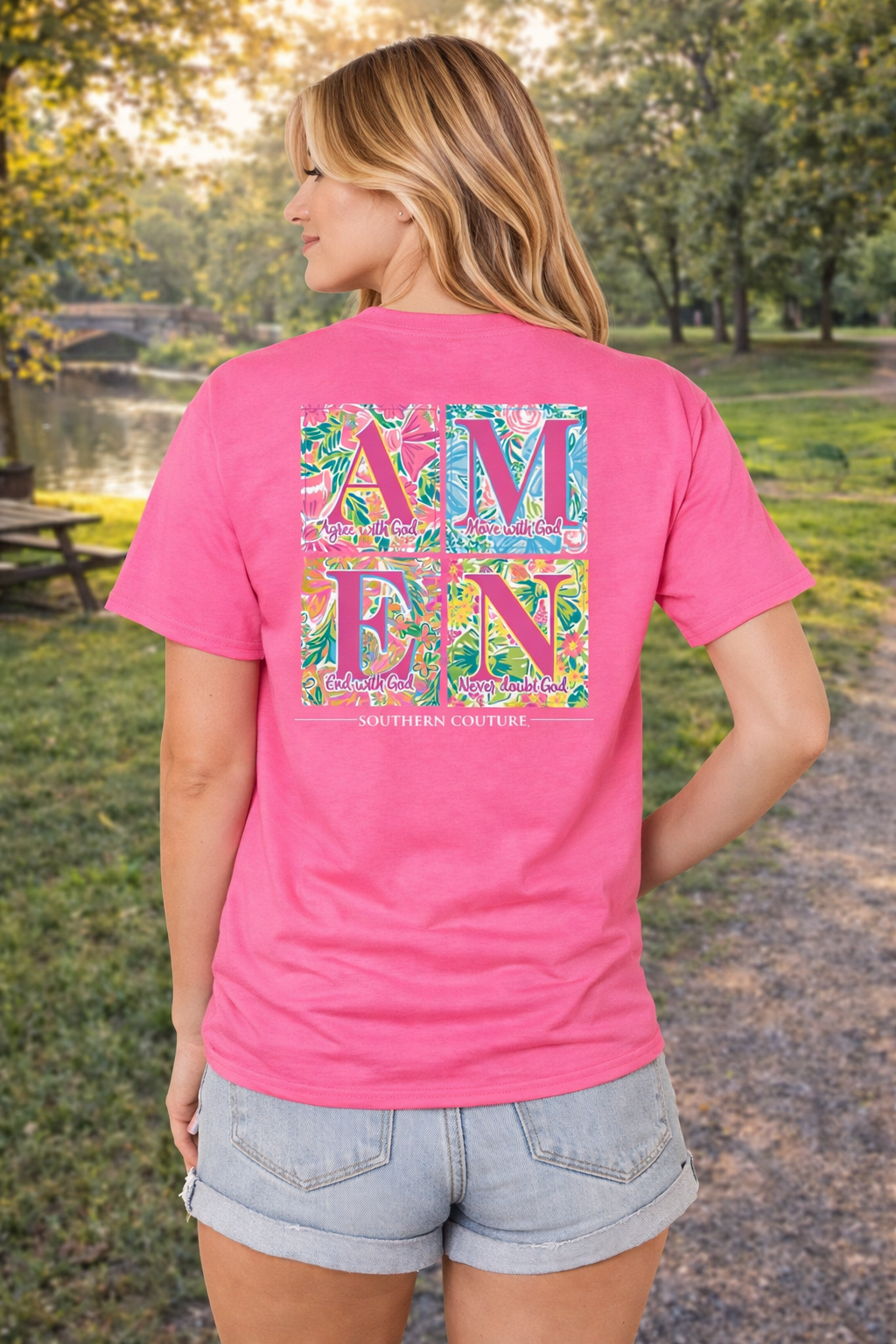 Southern Couture Classic Pattern Square Amen T-Shirt