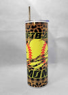 Softball Mom Cheetah 20 oz Skinny Tumbler Cup With Straw