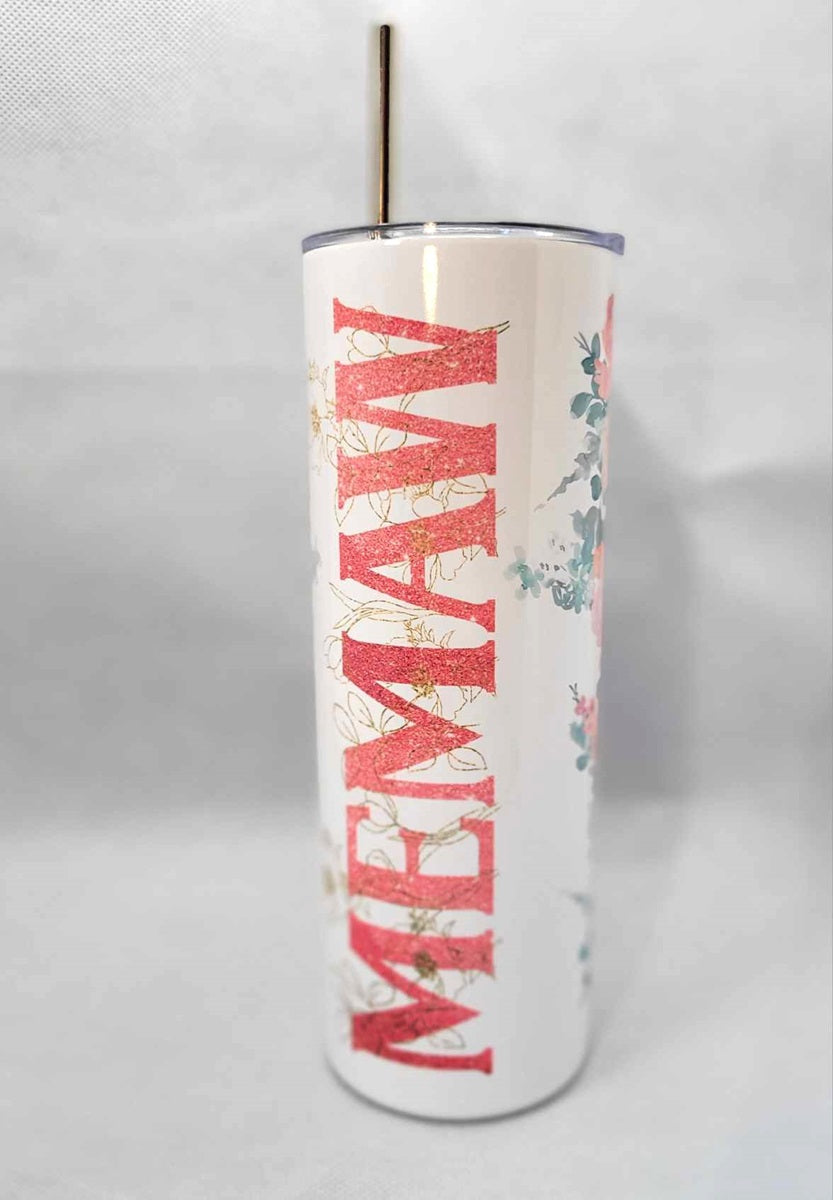 Floral MEMAW 20 oz Skinny Tumbler Cup With Straw