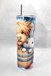 Easter Highland Cow and Bunny 20 oz Skinny Tumbler Cup With Straw