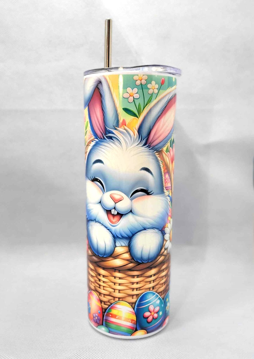 Cute Easter Bunny in Basket 20 oz Skinny Tumbler Cup With Straw
