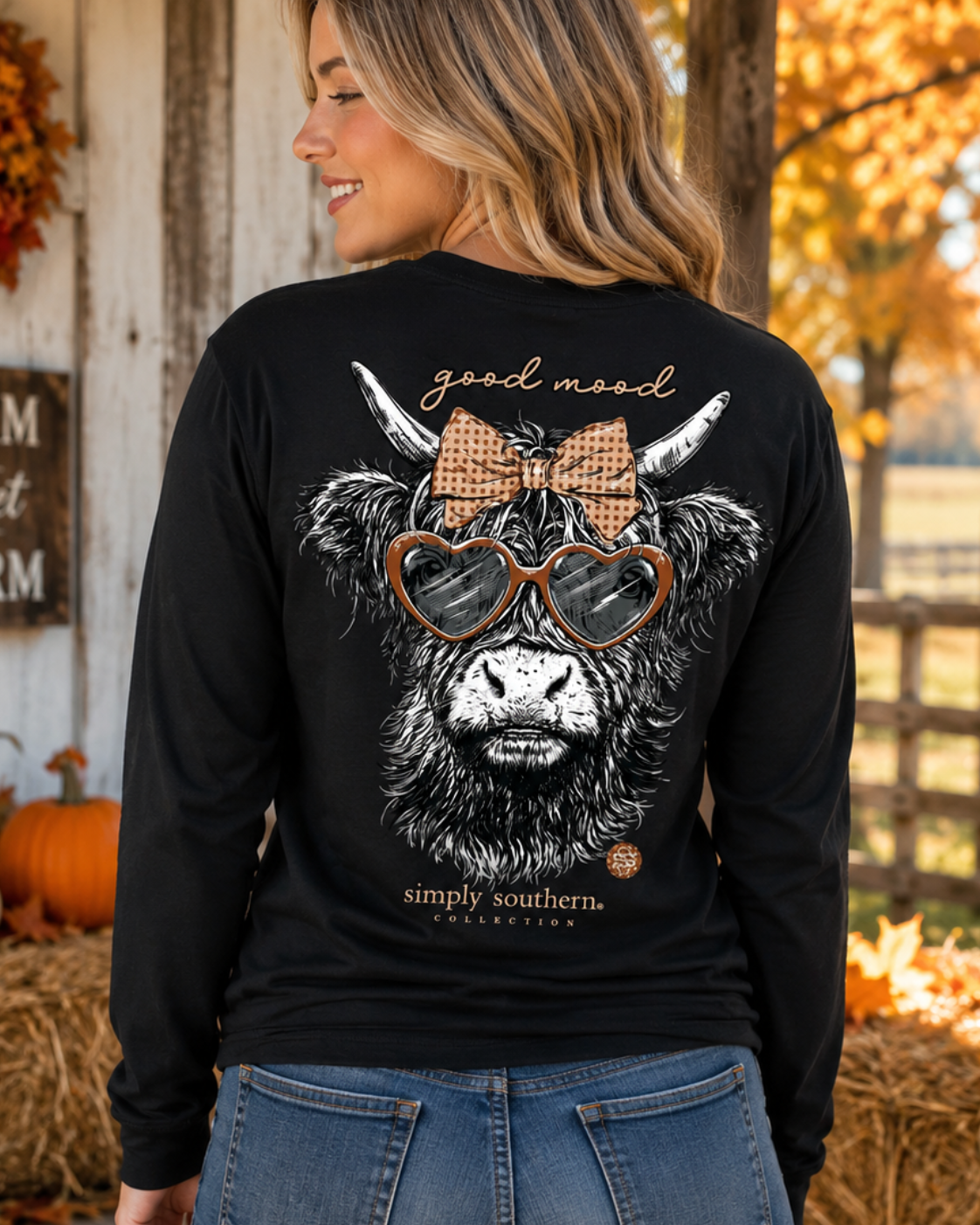 Simply Southern Good Mood Highland Cow Long Sleeve T-Shirt