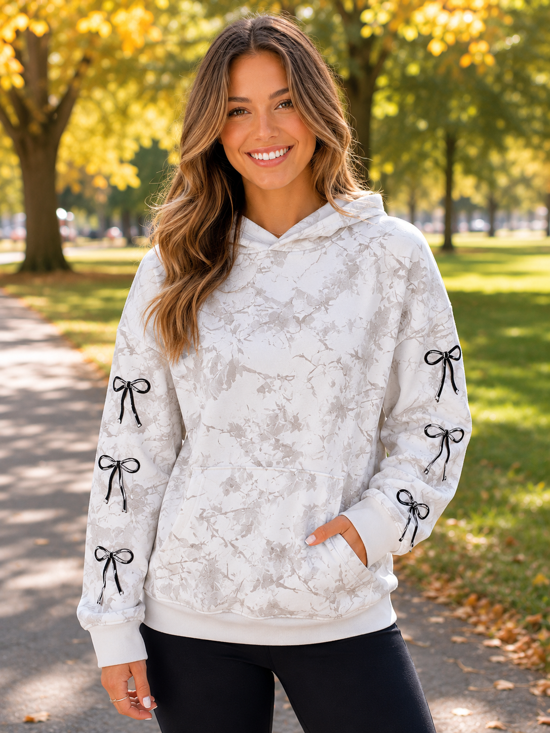 Simply Southern Bow White Camo Pattern Alice Long Sleeve Hoodie