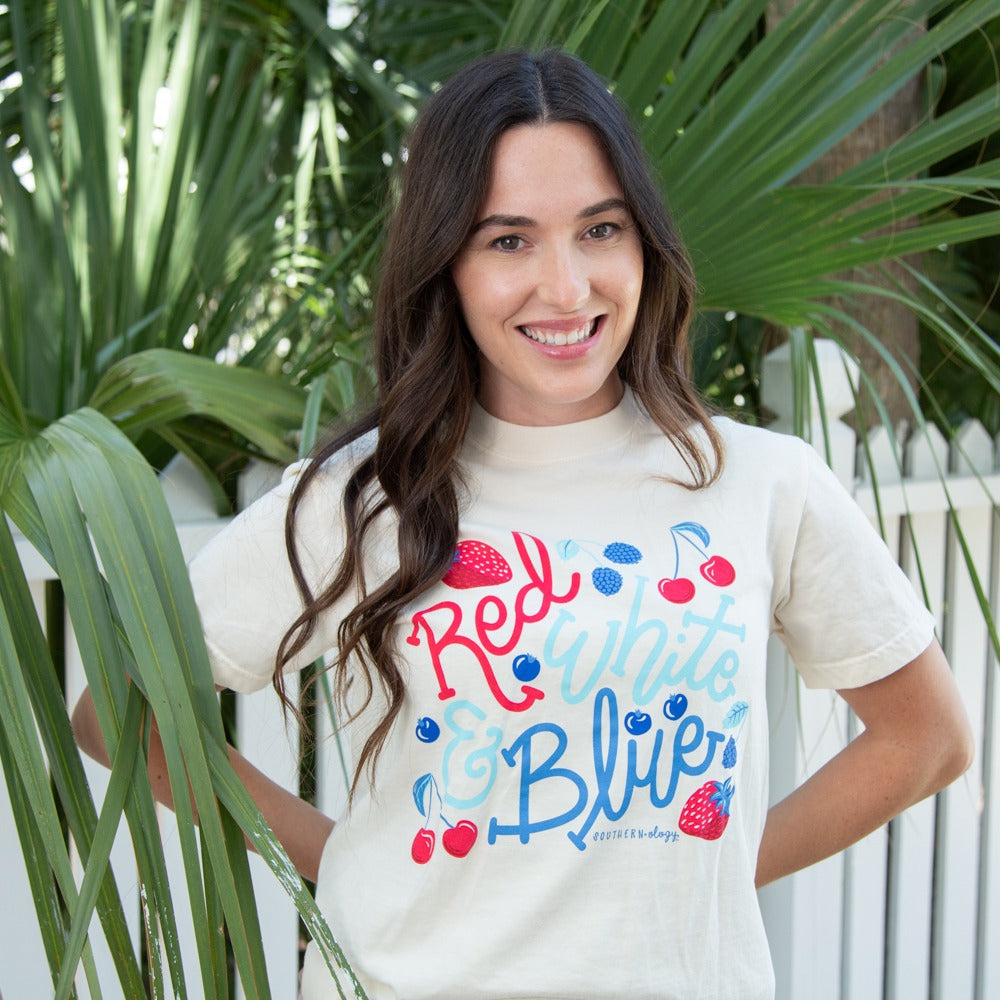 Southernology Berry Red, White &amp; Blue USA Comfort Colors T-Shirt