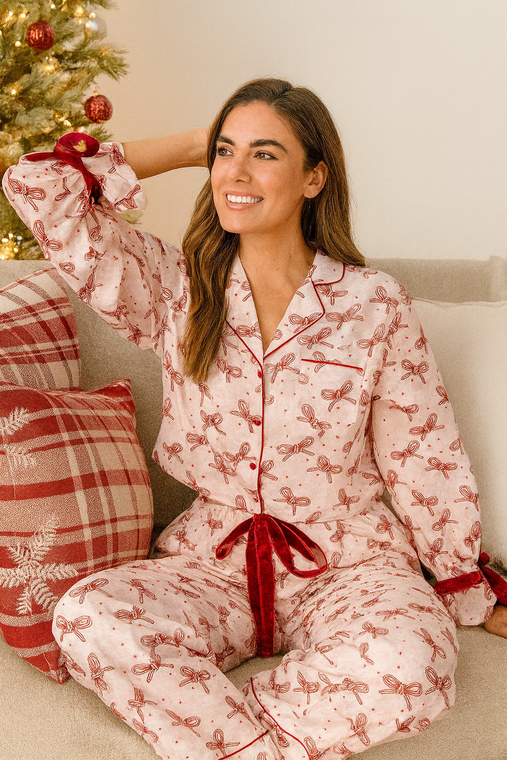 Simply Southern Candy Bow Holiday PJ Pants & Long Sleeve T-Shirt Set